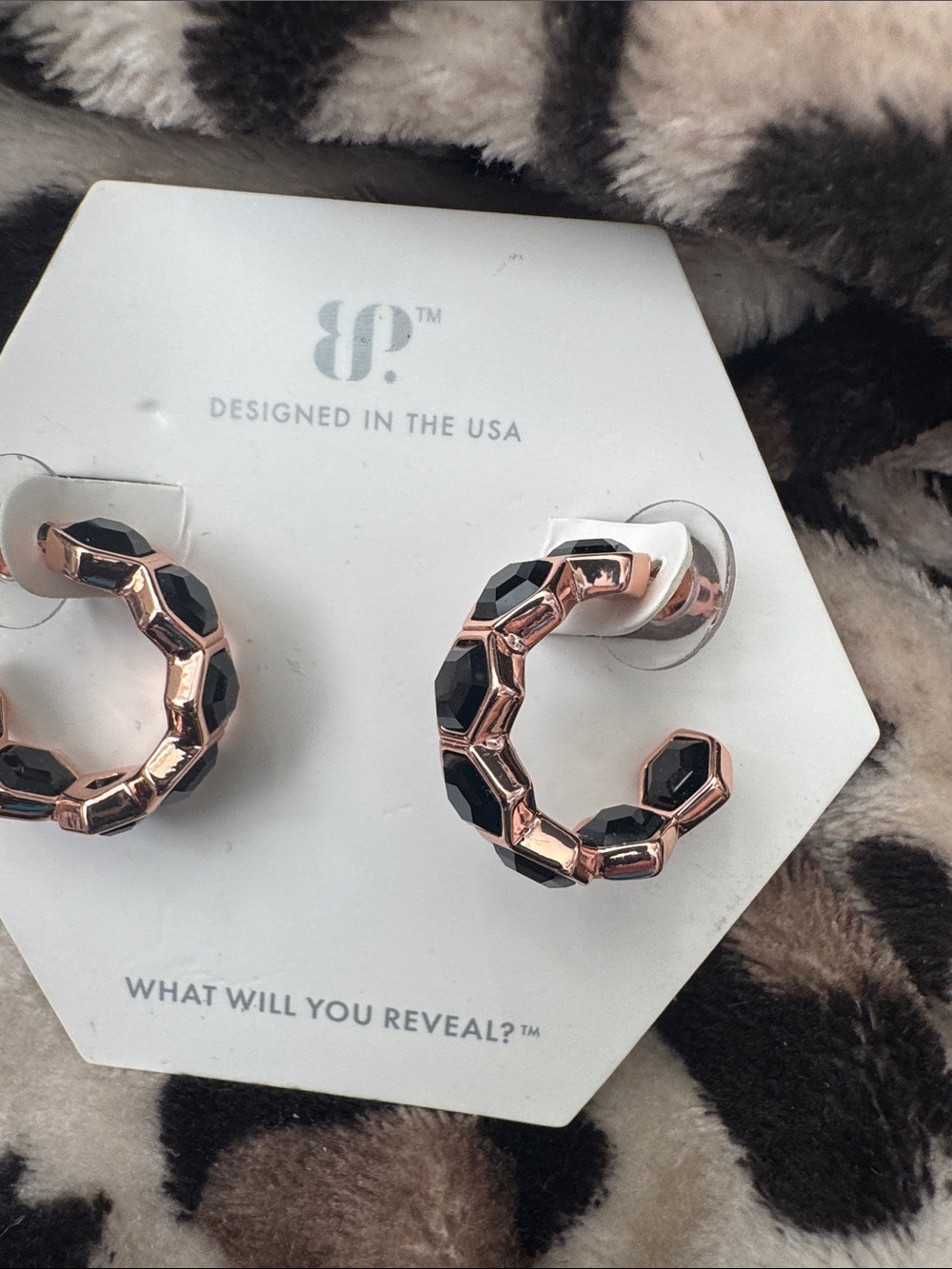 bp Rose Gold and Black Faceted Hoop Earrings